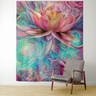 Schöne ätherische Whimsical Lotus Blume Wandteppich