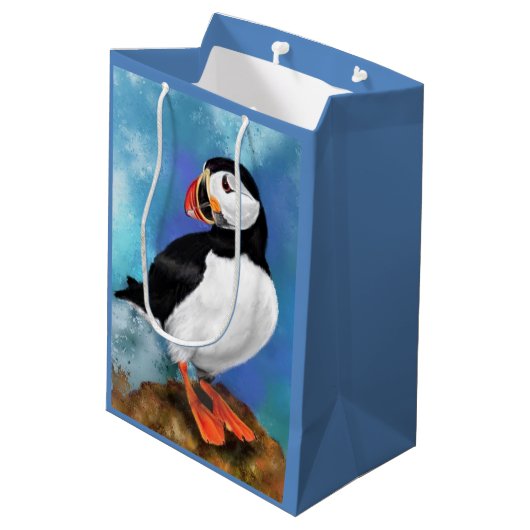 Schöne Atlantic Puffin Bird Geschenktasche Mittlere Geschenktüte (Rückseite Schrägansicht)
