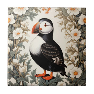 Schöne Atlantic-Puffin-Weiße Blumen Fliese