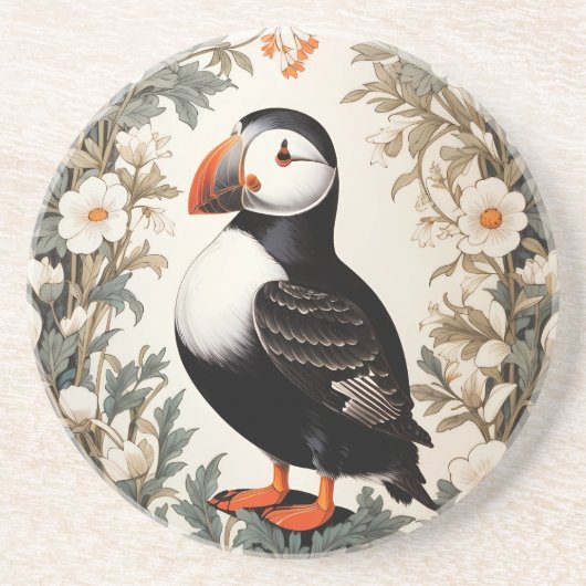 Schöne Atlantic-Puffin-Weiße Blumen Getränkeuntersetzer (Vorne)