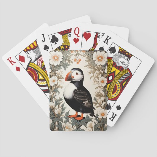 Schöne Atlantic-Puffin-Weiße Blumen Spielkarten (Rückseite)