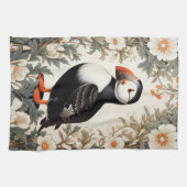 Schöne Atlantischer Papageientaucher Weiße Blumen Geschirrtuch (Horizontal)