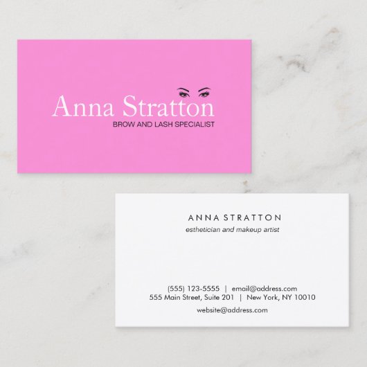 Schöne Augen Pink Lash und Brows Visitenkarte (Vorne/Hinten)