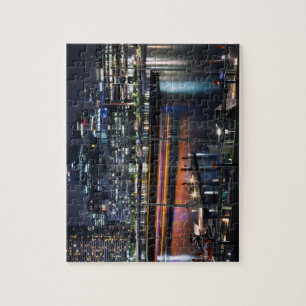 Schöne Aussicht auf den Hafen bei Nacht Puzzle
