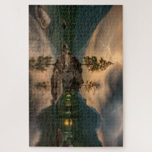 Schöne Aussicht auf die Berge mit Blitz Puzzle