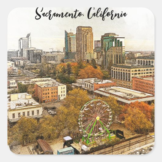 Schöne Aussicht auf Sacramento Quadratischer Aufkleber (Vorderseite)