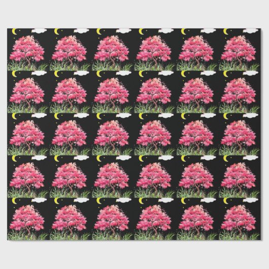 Schöne Aussicht in der Nacht auf eine Kirschblüte Geschenkpapier (Flach)