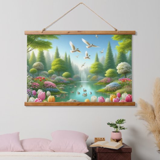 Schöne Aussicht mit See Wandteppich Mit Holzrahmen (Schlafzimmer)