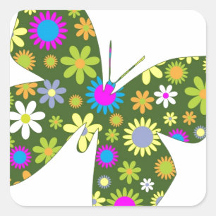 Schöne Aziza Butterfly Whimsy Blüten Quadratischer Aufkleber