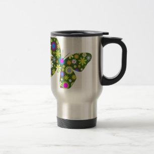 Schöne Aziza Schmetterlingsflügel Launen Blüten Reisebecher