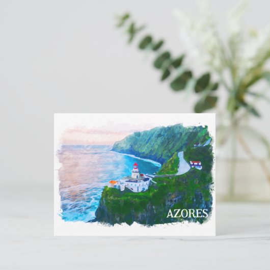 Schöne Azoren Atlantische Inseln Aquarell Postkarte (Stehend Vorderseite)