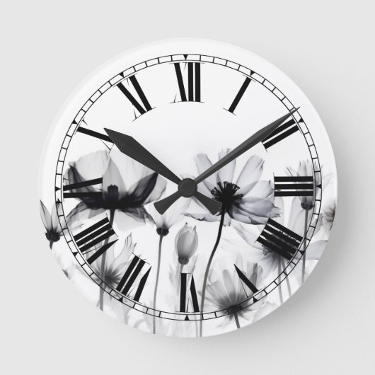 Schöne B&W-Röntgenblumen Runde Wanduhr (Vorderseite)