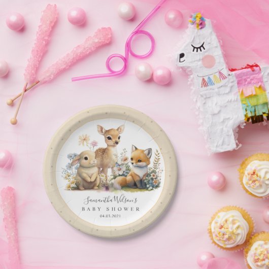 Schöne Baby Bunny Deer Fox Floral Baby Dusche Pappteller (Party)