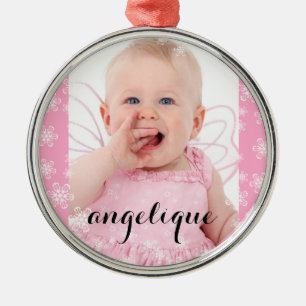 Schöne Baby-Foto-Weihnachtsschneeflocken Silbernes Ornament