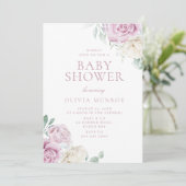Schöne Baby Pink Floral Baby Dusche Einladung (Stehend Vorderseite)