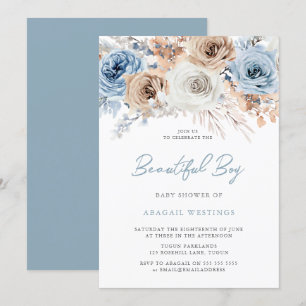 Schöne Babydusche: Boho Blue Floral Einladung