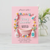 Schöne Babyduschkarte mit Babynahrung Einladung (Stehend Vorderseite)