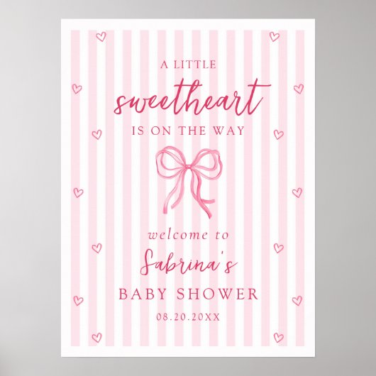 Schöne Babyparty Begrüßung mit rosa Schleife Poster (Vorne)