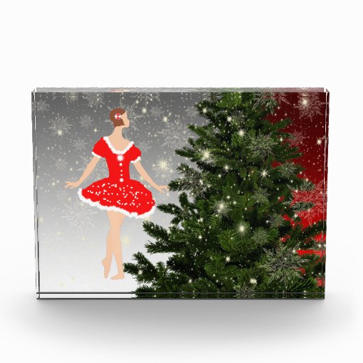 Schöne Ballerina in rotem Kleid Fotoblock (Vorderseite)