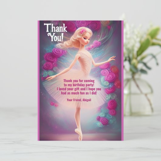 Schöne Ballerina Rose Ballett Geburtstag Dankeskarte (Stehend Vorderseite)