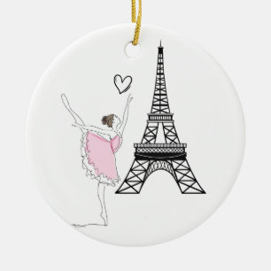Schöne Ballerina und Eiffelturm Tanzballett Keramik Ornament