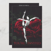 Schöne Ballerina und Rose Ballett Geburtstag Einladung (Vorne/Hinten)