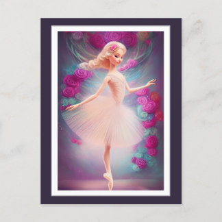 Schöne Ballerina und Rose Ballett Tanz Postkarte