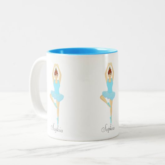 Schöne Balletttänzerin hellblau gekleidet Zweifarbige Tasse (Vorderseite Links)
