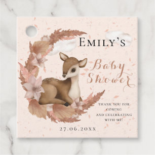 Schöne Bambi & Blume Pastel Pink Babydusche Geschenkanhänger