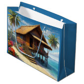 Schöne Bambushütte am Strand von Tropical Island Große Geschenktüte (Vorderseite Schrägansicht)