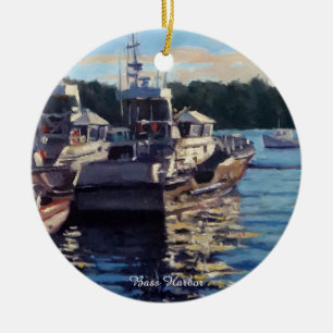 Schöne Bass Harbor Maine Fischerboot Szene Keramik Ornament
