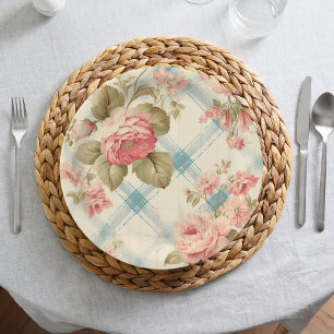 Schöne Bauernhaus-Rosa Rosen im Landhausstil Pappteller