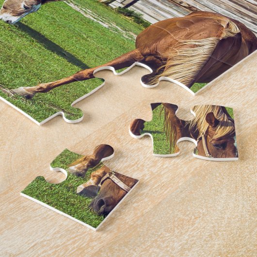 Schöne Bauernhof-Szene mit Pferden und Scheune Puzzle (Seite)