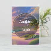 Schöne Beach Background Glitzer Gold Wedding Einladung (Stehend Vorderseite)