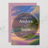 Schöne Beach Background Glitzer Gold Wedding Einladung (Vorne/Hinten)