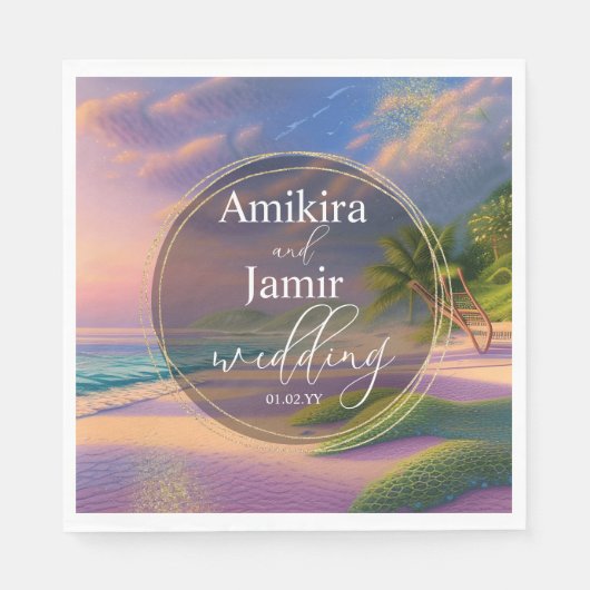 Schöne Beach Background Glitzer Gold Wedding Serviette (Vorderseite)