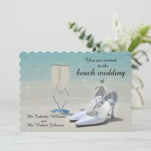Schöne Beach Hochzeit Einladung (Stehend Vorderseite)