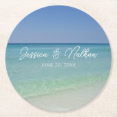 Schöne Beach Horizon Personalisierte Hochzeit Runder Pappuntersetzer (Vorderseite)