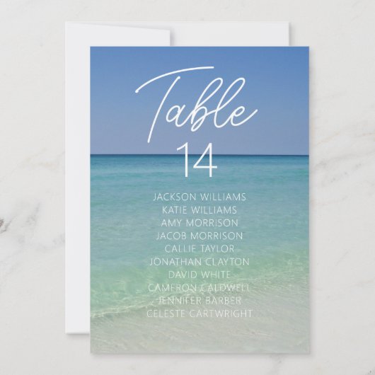 Schöne Beach Wedding Tischnummer mit Namen (Rückseite)