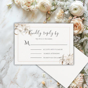 Schöne Beige Einfache Florale Moderne Hochzeit RSVP Karte