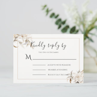 Schöne Beige Einfache Florale Moderne Hochzeit RSVP Karte