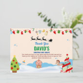 Schöne Beige und Blue Christmas Baby Dusche Dankeskarte (Stehend Vorderseite)