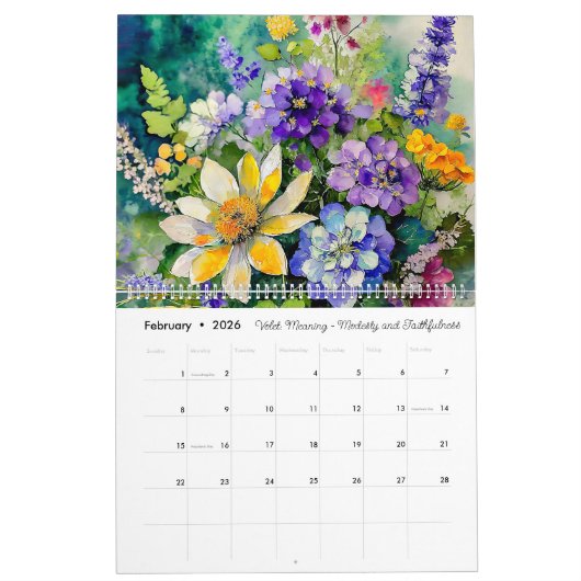 Schöne bemalte Geburtsmonate Blume Kalender (Feb 2026)