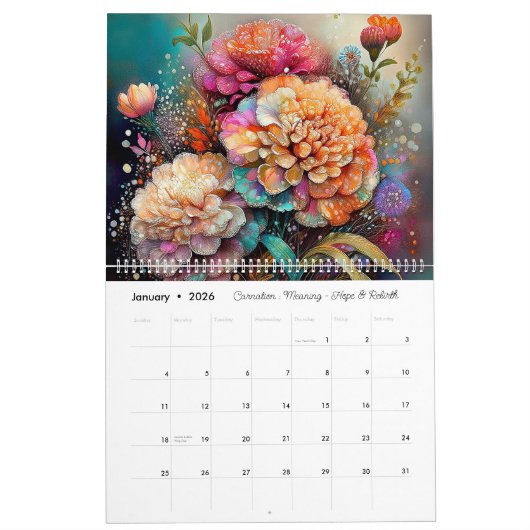 Schöne bemalte Geburtsmonate Blume Kalender (Jan 2026)