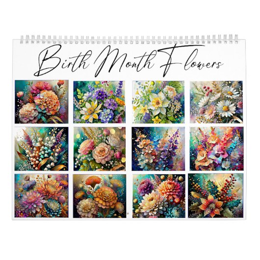 Schöne bemalte Geburtsmonatsblumen Kalender (Rückseite)