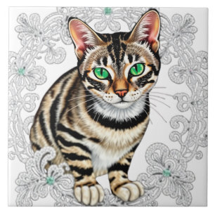 Schöne Bengalische Katze im Hintergrund Fliese