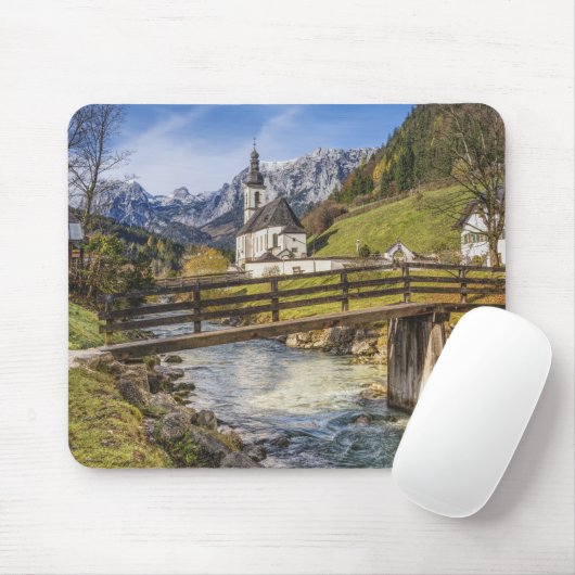 Schöne Berge mit Kirche Mousepad (Mit Mouse)