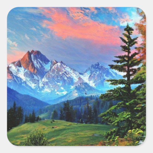 Schöne Berge Quadratischer Aufkleber (Vorderseite)