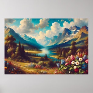 Schöne Berge und ein magischer Fluss Poster