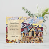 Schöne Bergkapelle auf der Rockhochzeit Einladung (Stehend Vorderseite)